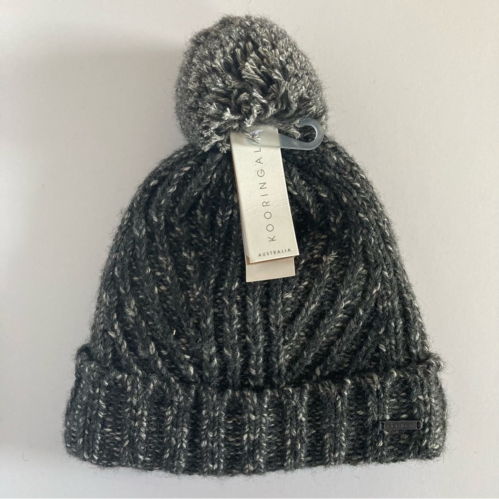 Kooringal Charcoal Gray Knitted Beanie with Pom-Pom & Fleece Lining